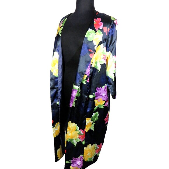 Roaman's Tops - Roaman's Women's Navy Floral Satin Duster Cardigan Plus Size 24W